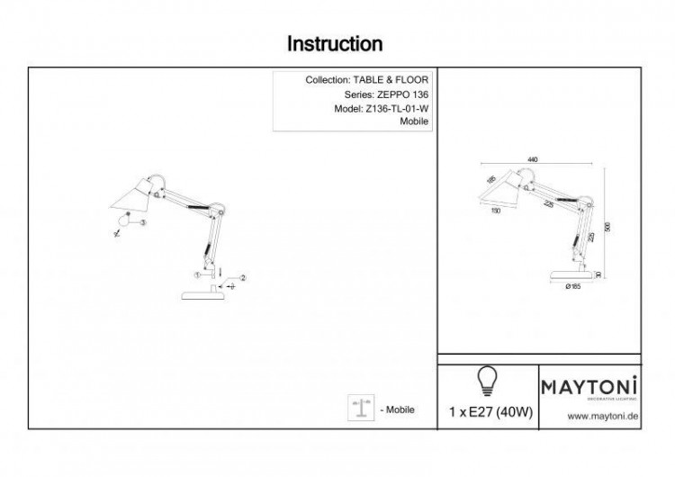  Maytoni · Zeppo 136 · Z136-TL-01-W