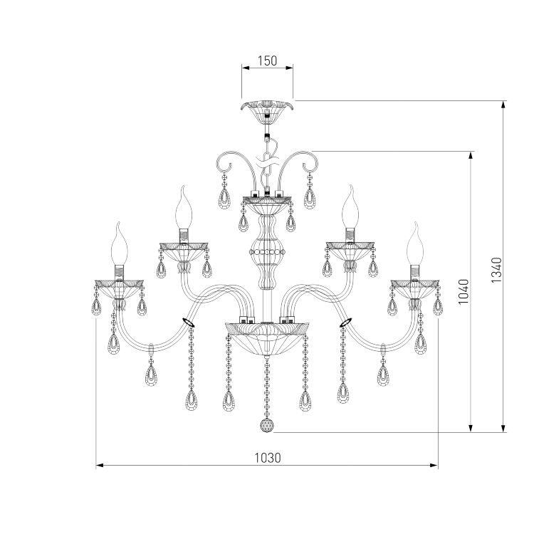  Хрустальная подвесная люстра золотая Bogate's Albertina 124/10+5 Strotskis