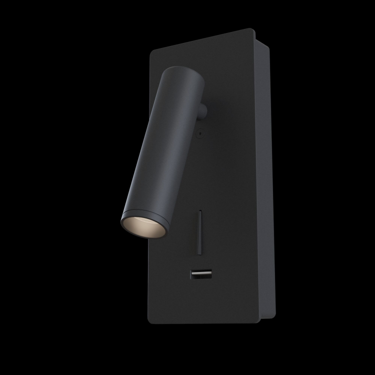  Чёрный светильник для чтения с выключателем и USB, бра Maytoni Mirax C041WL-L3B3K