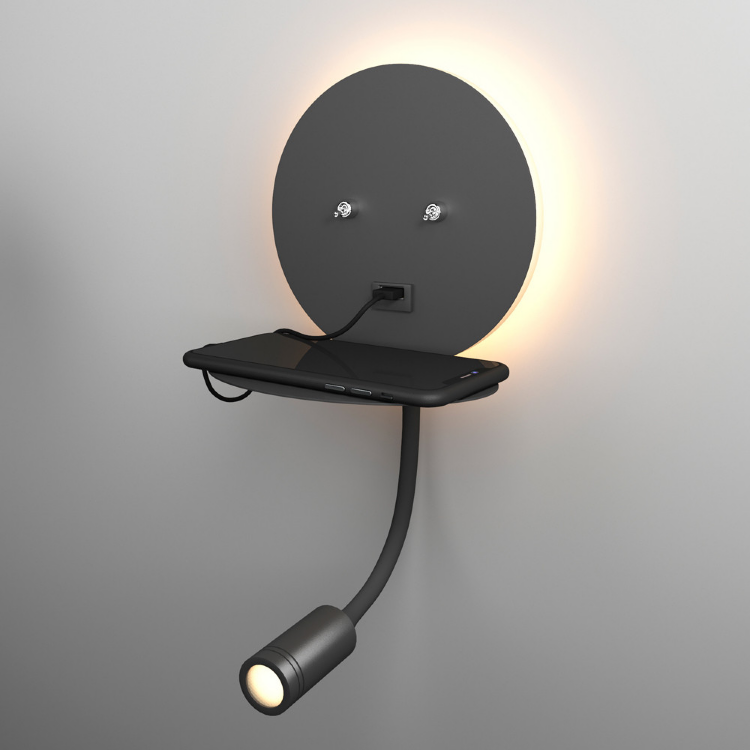  Прикроватная подсветка с полочкой и USB, бра Elektrostandard Lungo MRL LED 1017 Black
